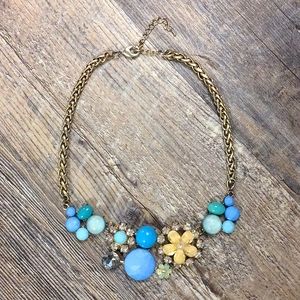 🔖3for$25 Francesca's | Gold Blue Glitter Floral Statement Necklace